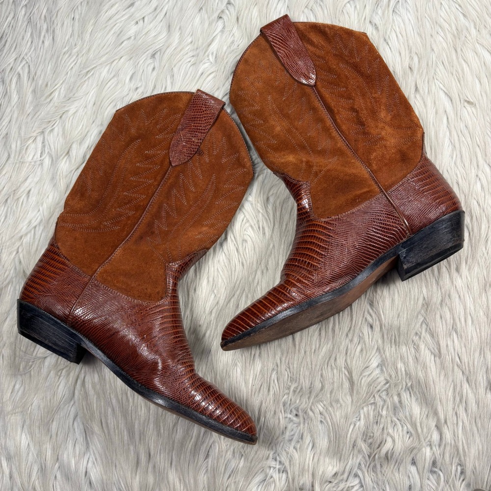 Brass Plum Shoes Women's 8 Brown Suede Leather Cowboy Boots Western Cowgirl